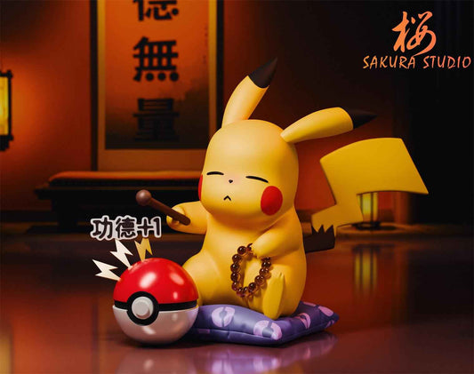 Pokémon ~ SAKURA Studio ~ Pikachu Tapping the Mokugyo ~ Resin Statue