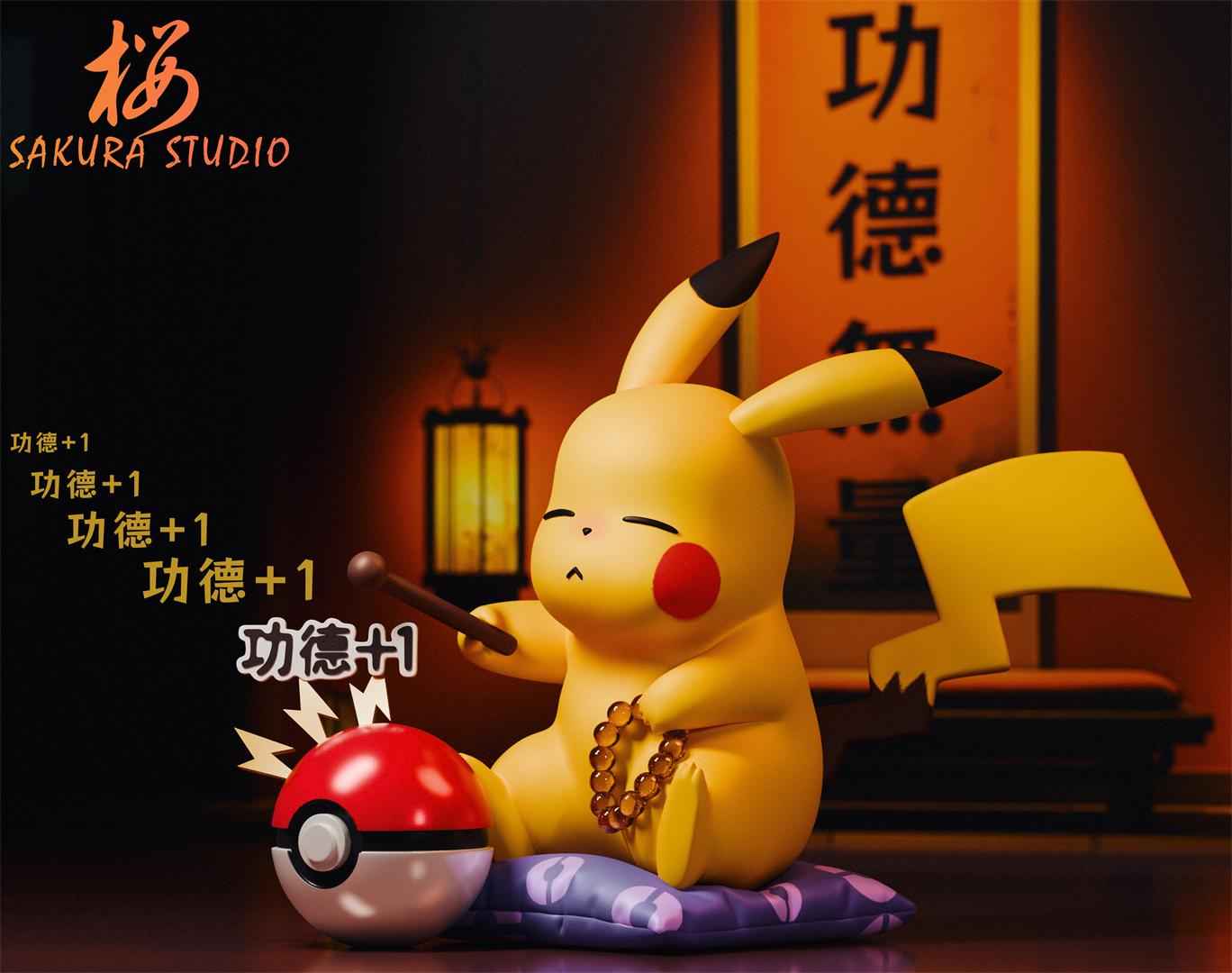 Pokémon ~ SAKURA Studio ~ Pikachu Tapping the Mokugyo ~ Resin Statue