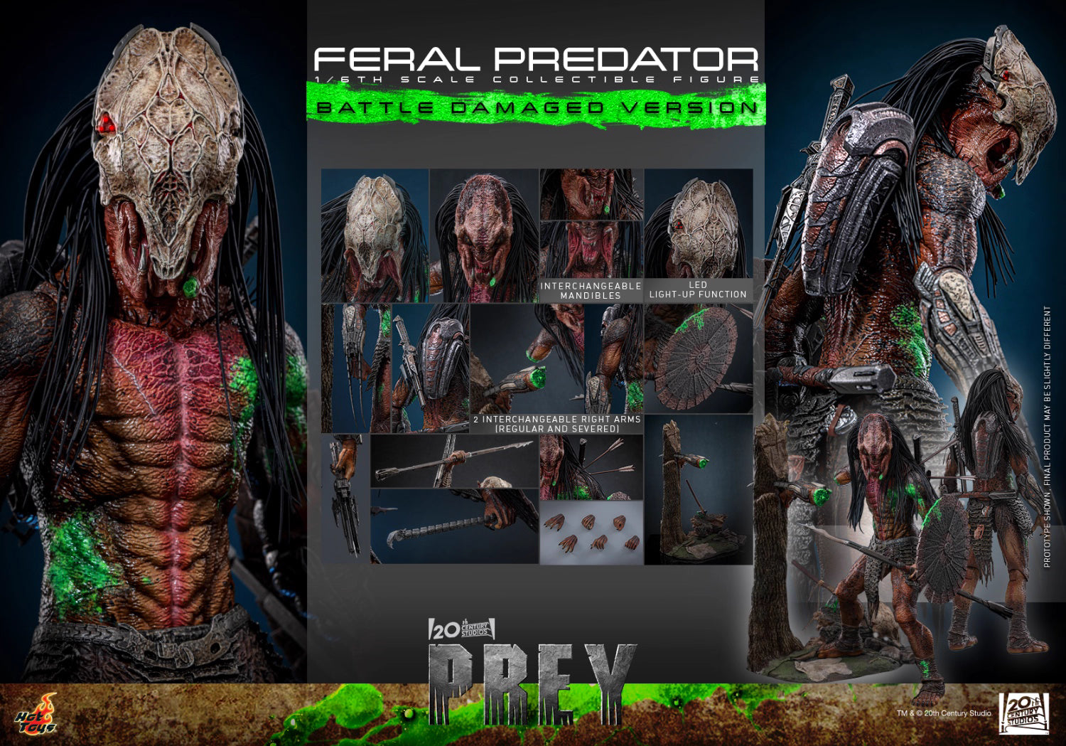Predator Hot Toys Prey Feral Predator (Battle-Damaged Version) TMS173 1/6 Licensed Action Figure