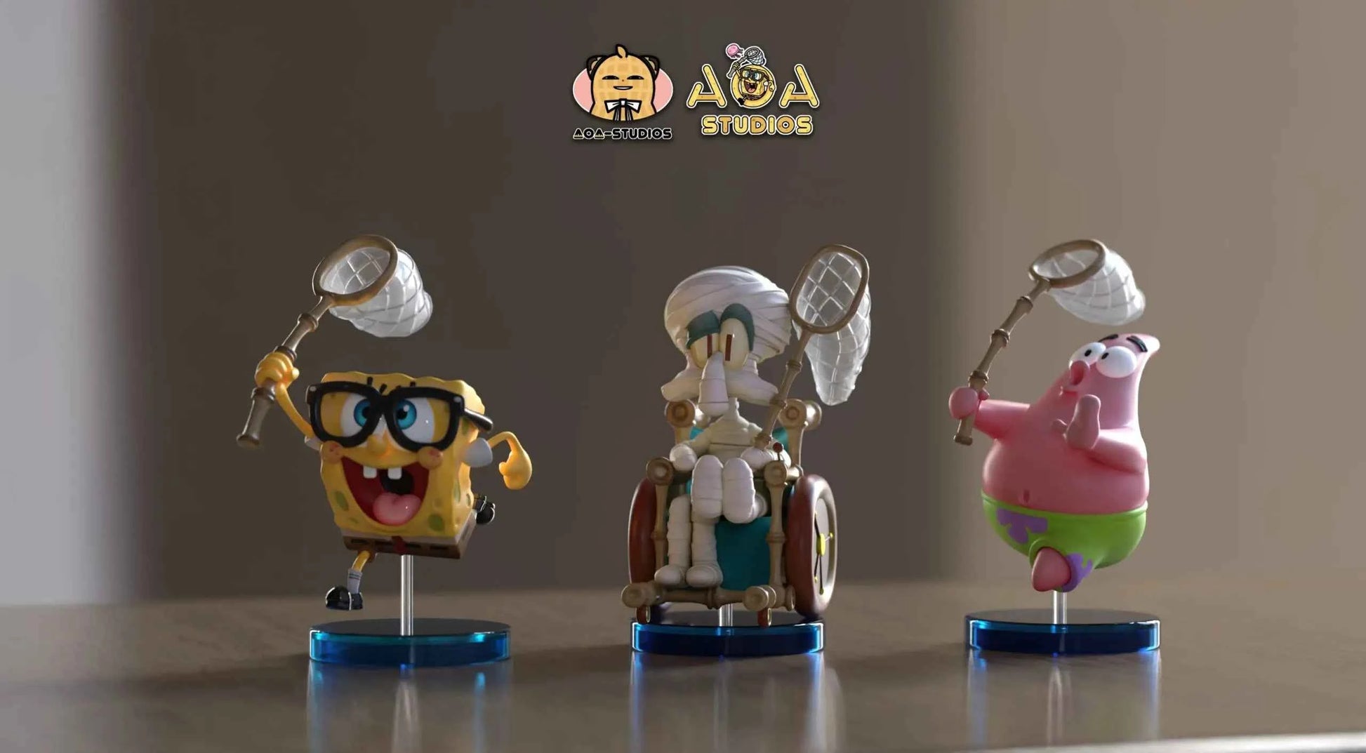 SpongeBob Aoa Studio SpongeBob & Squidward Tentacles & Patrick Star Jellyfish Field WCF Resin Statue