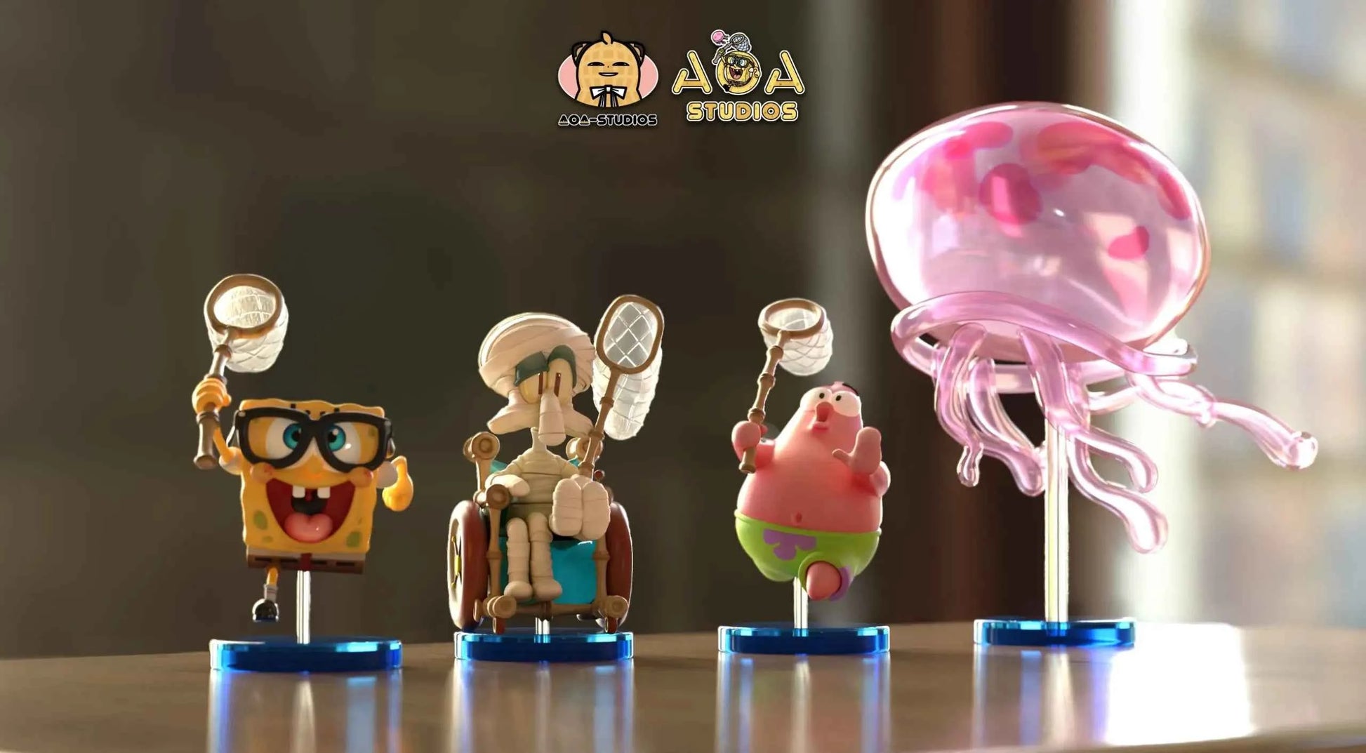 SpongeBob Aoa Studio SpongeBob & Squidward Tentacles & Patrick Star Jellyfish Field WCF Resin Statue