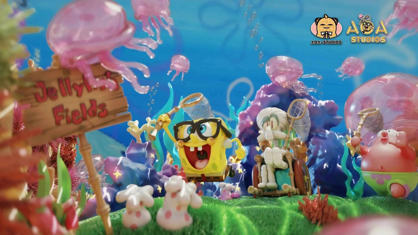 SpongeBob Aoa Studio SpongeBob & Squidward Tentacles & Patrick Star Jellyfish Field WCF Resin Statue
