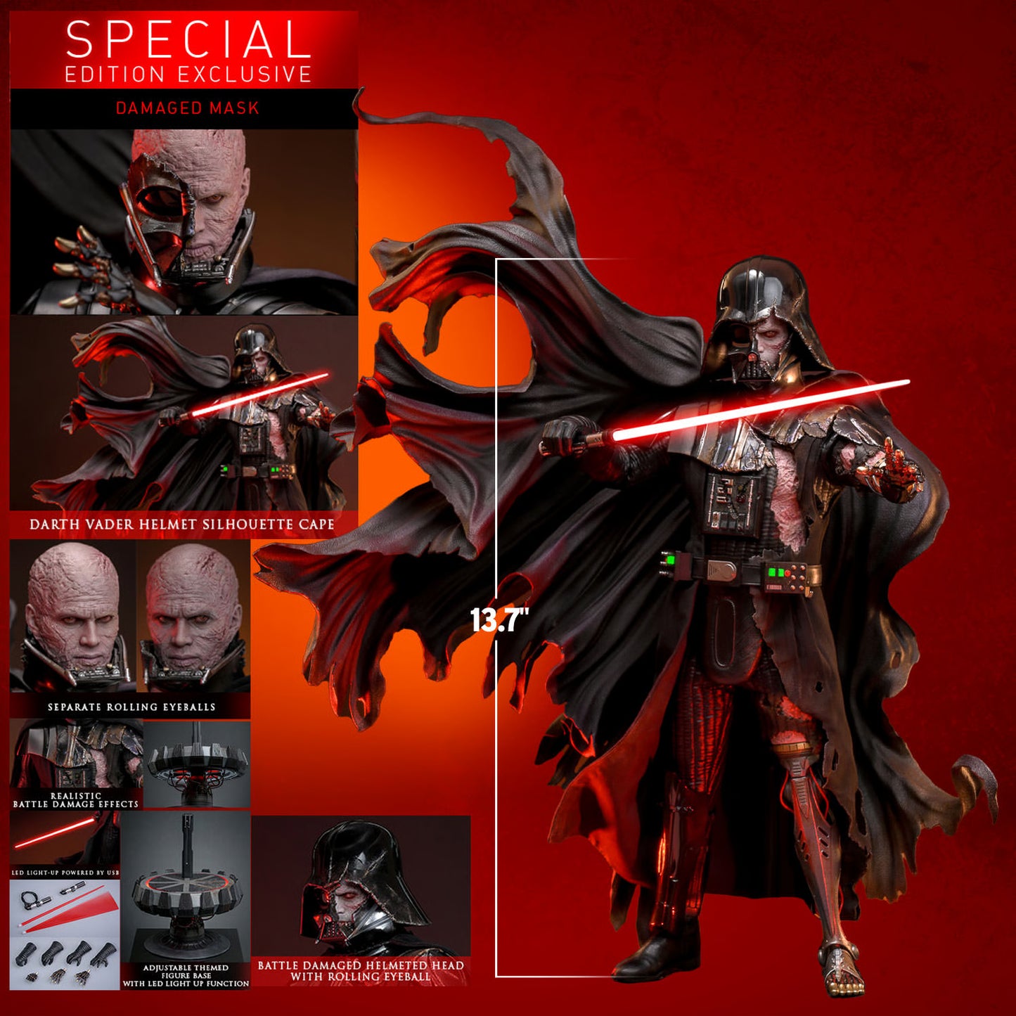 Star Wars Hot Toys Darth Vader Battle Damaged Deluxe Version DX45B 1/6 Licensed Action Figure