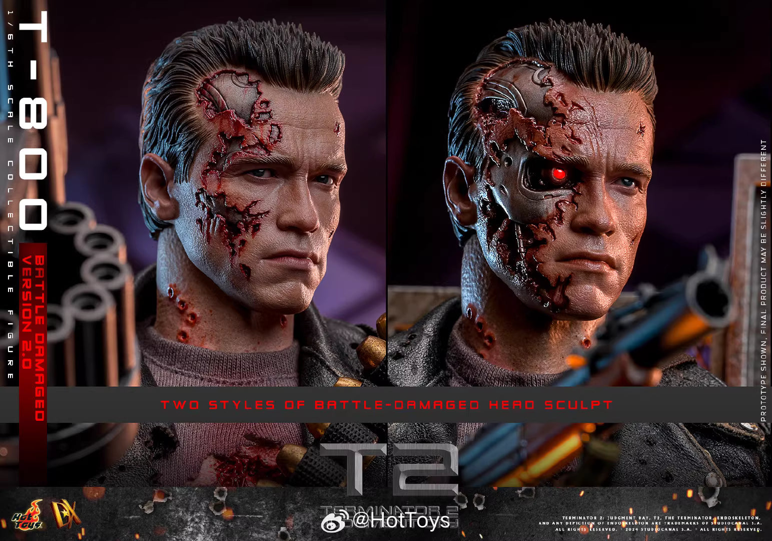 Terminator Hot Toys Terminator 2: Judgment Day T-800 Battle Damage Version 2.0 DX46 1/6 Licensed Action Figure