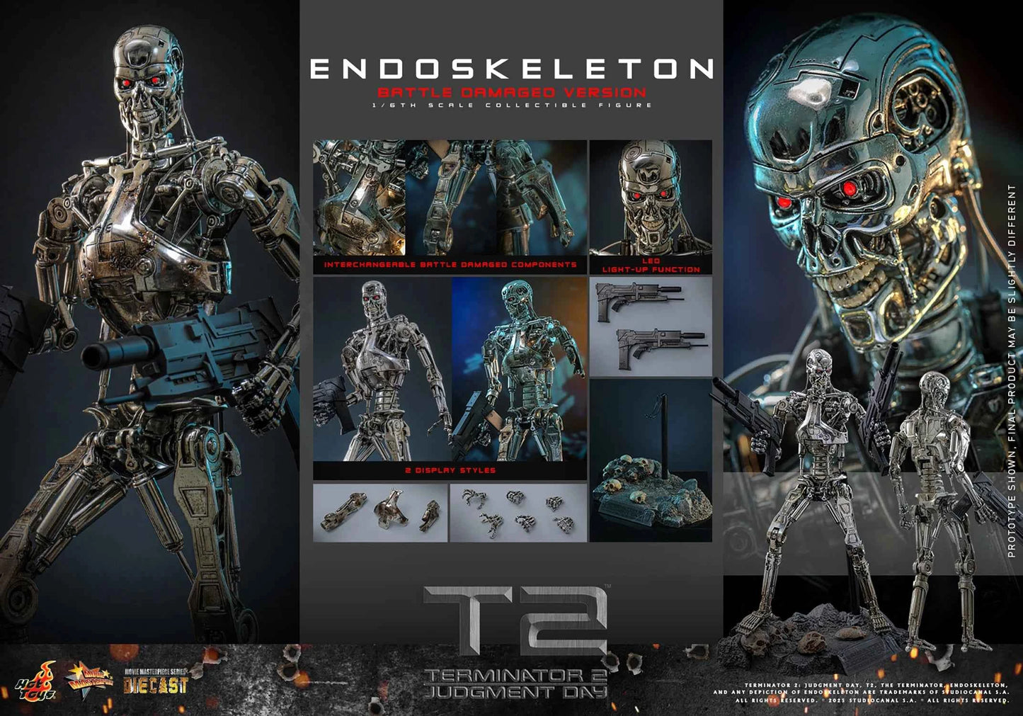 Terminator Hot Toys Terminator 2: Judgment Day T-800 Endoskeleton (Battle Damaged Version) Licensed Action Figure
