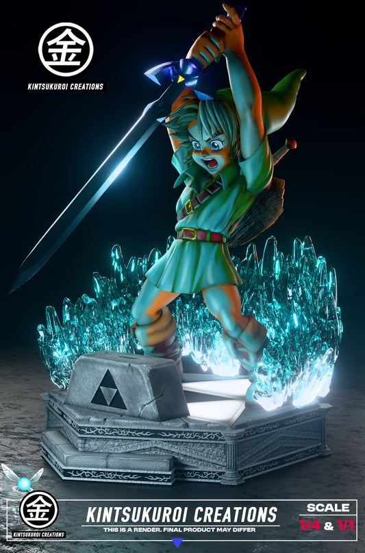 The Legend of Zelda Kintsukuroi Creations Studio Young Link Pulling Master Sword Resin Statue